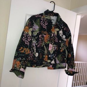 Topshop Floral Crystal Denim Jacket